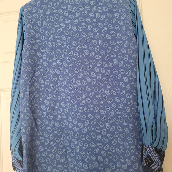 Koos of Course SMALL Shirt Turquoise Blue Batik Print Long Sleeve Polyester - Picture 3 of 3